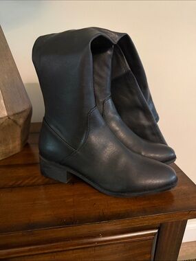 Steve Madden Black Leather Mid-Calf Heeled Boots